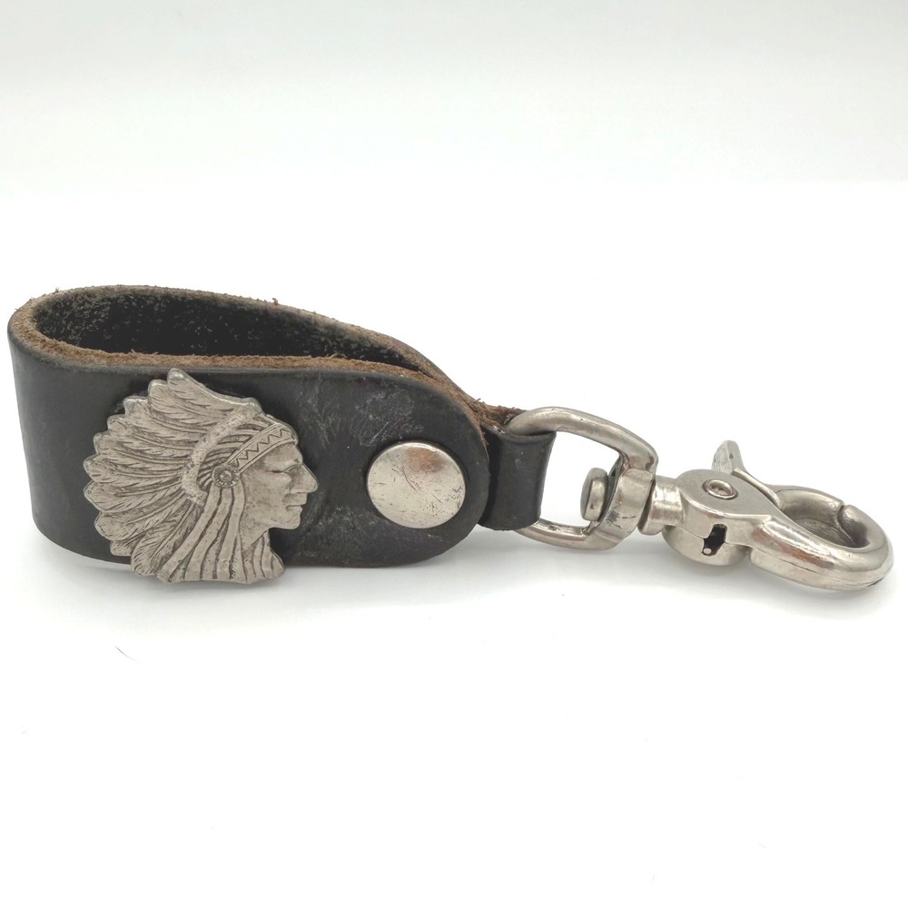 Vintage Leather Belt Loop Key Holder Native American Chief Concho Biker Western